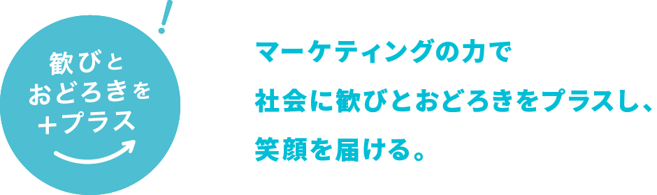 マーケティングの力で社会に歓びとおどろきをプラスし、笑顔を届ける。